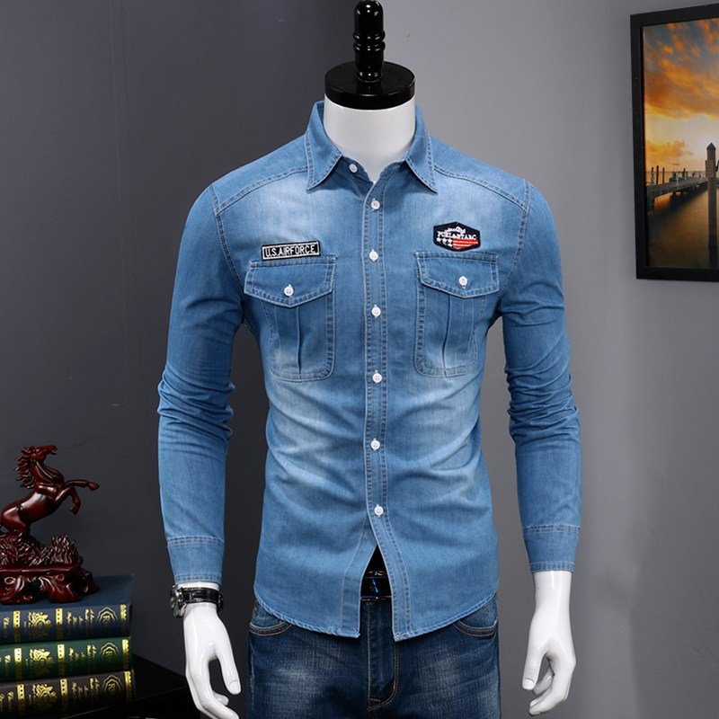 Long Sleeve Shirt Men's Dress Denim Jacket Han Edition Fashion Trends Washed Denim Shirts Men's Spring And Autumn Casual Blouses
