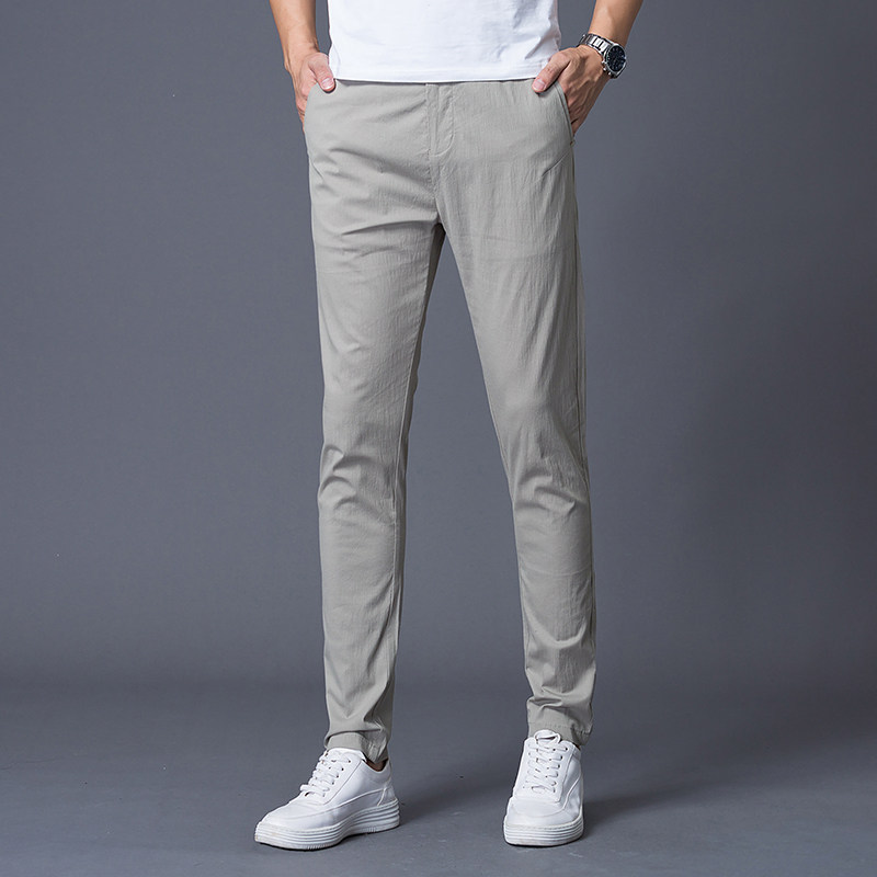 Casual trousers for men slim slim feet autumn thin pure cotton trousers for men young Korean trend all-match straight trousers