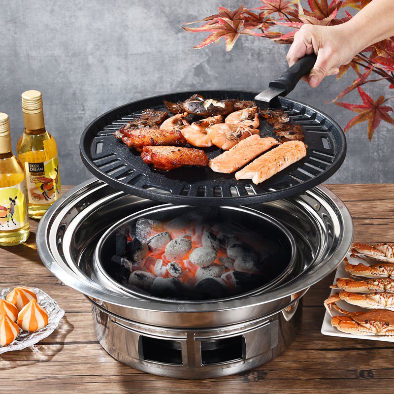 Han-style barbecue household with round carbon oven one person eating barbecue housewooden carbon fire smoke-free carbon oven string