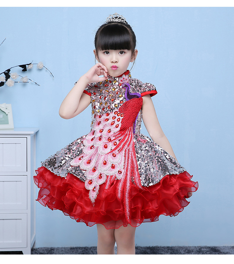 Hoa cô gái trang phục piano đuôi dài váy công chúa đầm đỏ cô gái catwalk chủ trang phục dạ hội mùa đông bộ đồ bé trai cao cấp