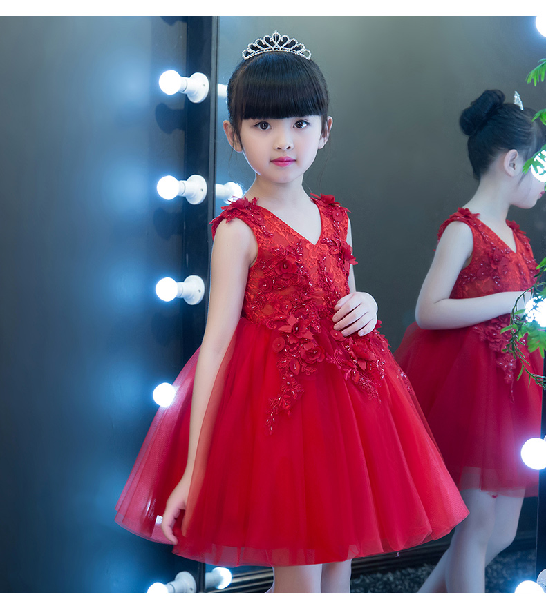 Cô gái buổi tối ăn mặc fluffy hoa cô gái công chúa váy sinh nhật trang phục piano trẻ em ăn mặc nhỏ chủ chương trình catwalk - Váy trẻ em đồ trẻ em