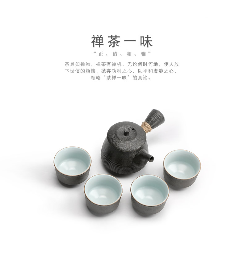 Mr Nan shan 4 creative household ceramic tea set suit, black pottery teapot sitting room small kung fu tea cups