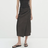 MD женская ранняя осень новая универсальная асимметричная удобная льняная юбка средней длины в стиле саронг 05218618505