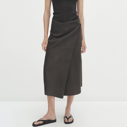 MD женская ранняя осень новая универсальная асимметричная удобная льняная юбка средней длины в стиле саронг 05218618505