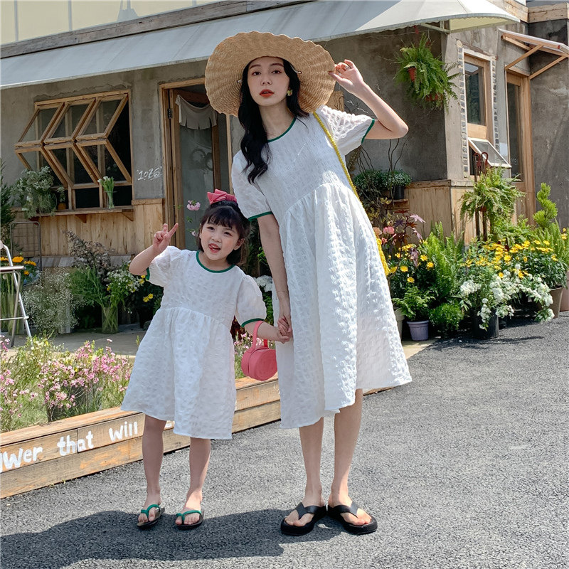 Mother-child dress Yangtze Han Edition relaxed summer short sleeve girl dress high-end fried street mother and woman dress
