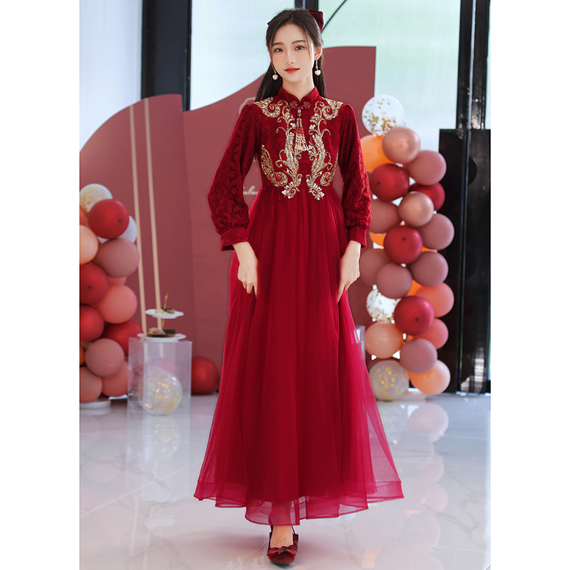 Evening dress for pregnant, burgundy summer wedding dress, Chinese style Evening dress for pregnant, burgundy summer wedding dress, Chinese style