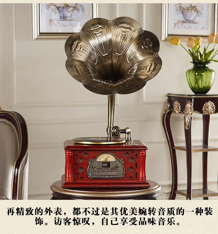Royal Gramophone retro American phòng khách vinyl ghi âm loa lớn âm thanh nhà châu Âu chính hãng - Máy hát 	máy nghe nhạc đĩa than mini