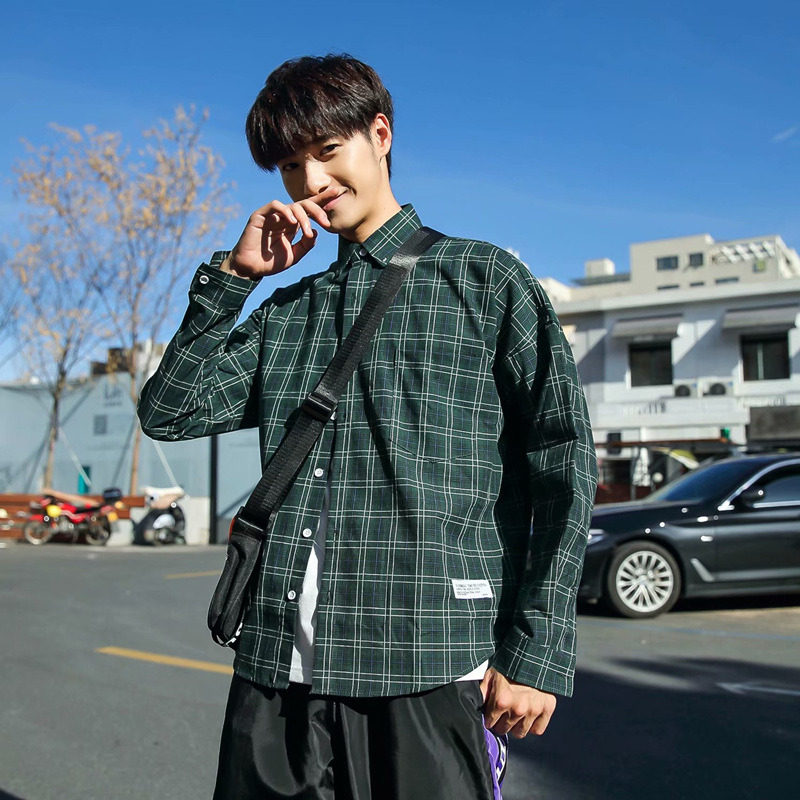 ins Super fire Hong Kong style sub simple loose shirt men's long-sleeved Korean version of the tide brand shirt chic early autumn top