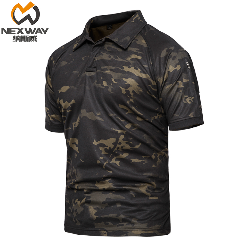 Outdoor speed dry T-shirt men and summer tactical camouflage large-size speed dry clothes thin breathable ice wire short sleeve polo shirt