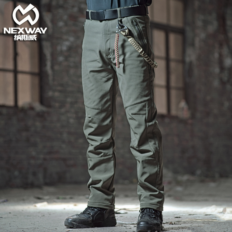 Outdoor full pressure rubber soft shell assault pants Men's and women's winter fleece thickened warm waterproof ski camouflage mountaineering pants