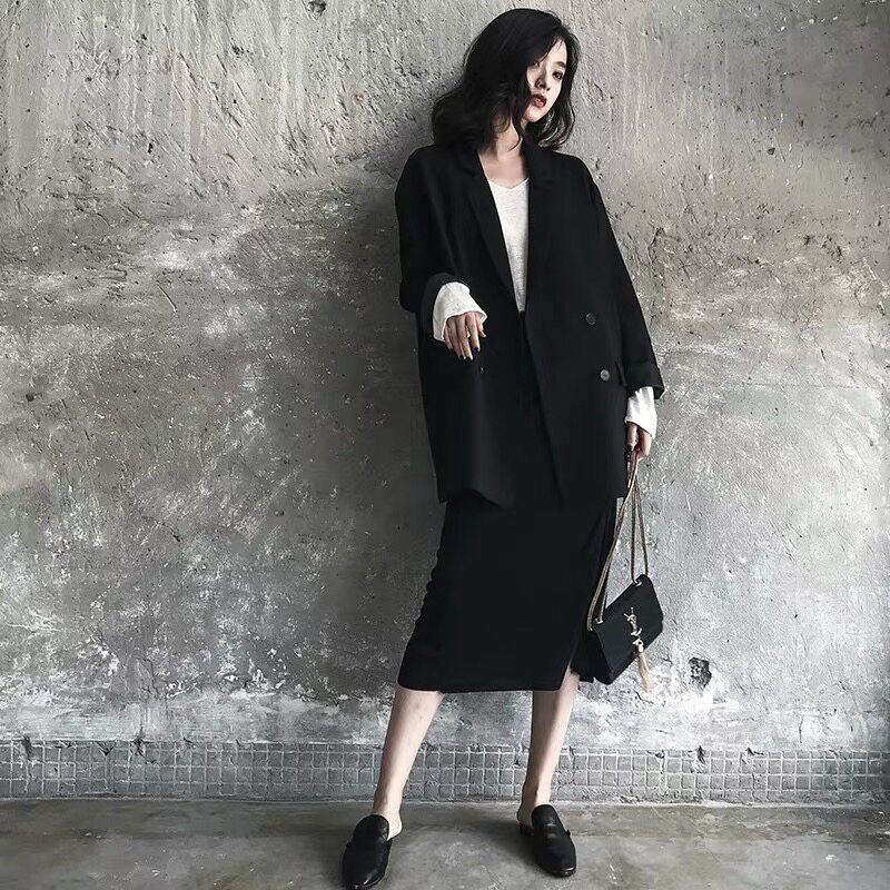 2021 new autumn and winter suit with underdress Korean two-piece suit autumn and winter foreign style shake sound Net Red