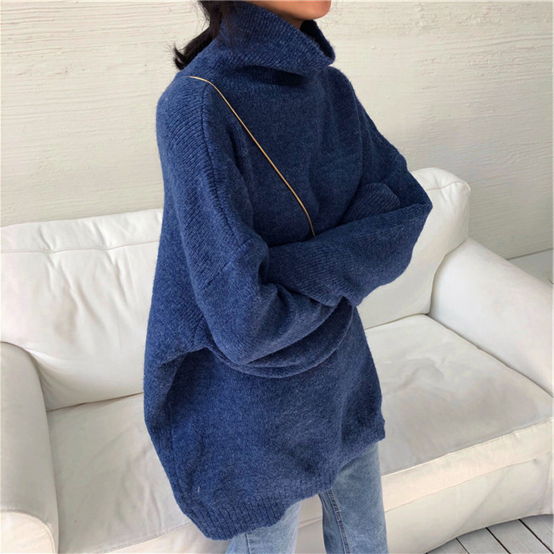 Klein Blue Sweater Women's New Loose Joker Sweater Lazy Wind High-collar Pullover Premium Top Style Top