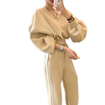 High level Sensory Stock Tide Net Red Fried Street Sweatshirt Plus Suede Early Spring Fashion Casual Sports Clothing Two Suits Women Autumn Spring