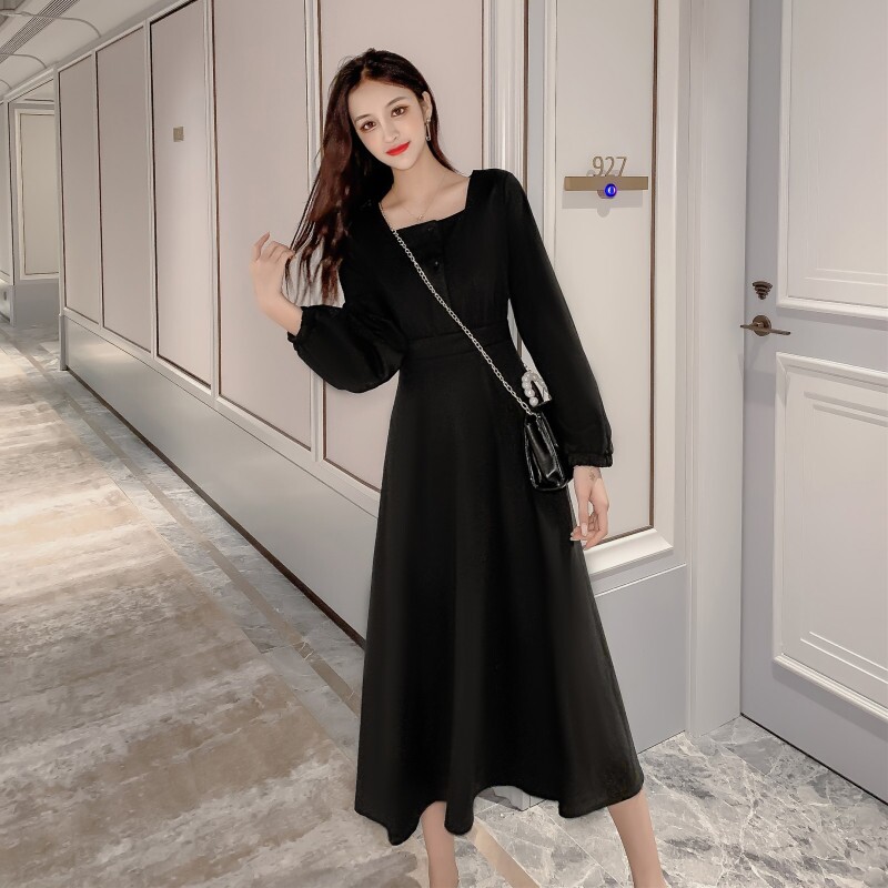 Large size 2021 autumn dress Korean fashion foreign pie long sleeve French knee retro skirt Zhixun French dress women