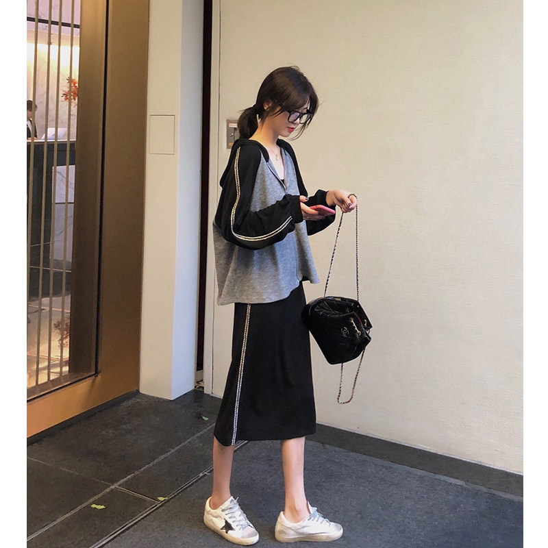 Autumn Spring lukewarm High Cold Sister Wind Mature Temperament Eggsshop Skirt Super-long Women's Super Slim Baseball Suit