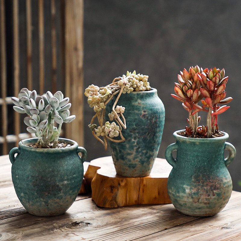 Fleshy flowerpot coarse pottery breathable creative move meat meat the plants of large diameter retro basin of ceramic up and old running on sale