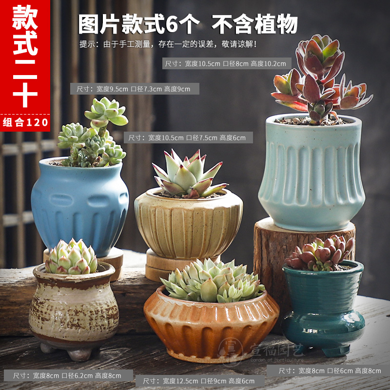 Style 20Fleshy flowerpot ceramics Special clearance Simplicity Coarse pottery ventilation indoor Large caliber Carnivorous plant originality Flowerpot