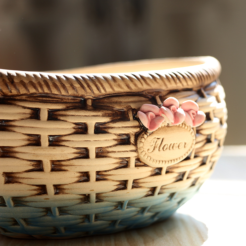Restore ancient ways more flower POTS coarse pottery flowerpot more meat the plants woven baskets green ceramic contracted biscuit firing potted plant POTS