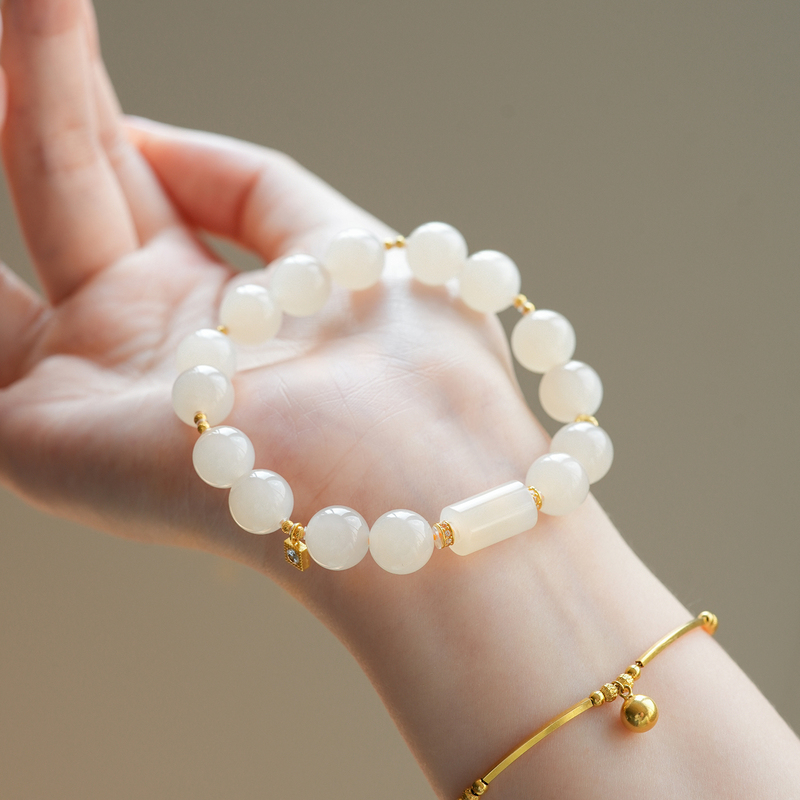 "Taoshu" 18K Gold High-Quality Ice Jade Lotus Root Pink Hetian Jade Bracelet Natural Jade Bracelet for Women with a High-End Feel