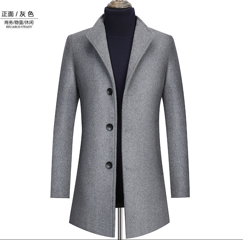 HWE 秋季新款男士修身羊毛呢大衣 图10