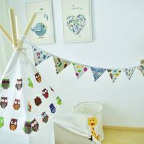 Pet tent decoration small colorful flag triangle string flag hanging flag Christmas party decoration childrens room decoration