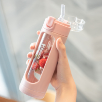 Double glazed straw cup cute with straw high face value summer portable anti-fall students water mug