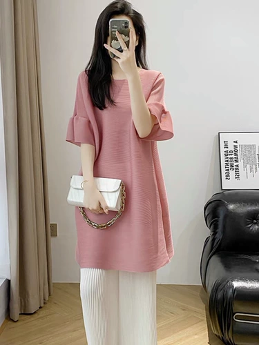 Иссей Мияке Санзай Жизнь Складное платье 2024 Новое современное розовое и среднее длинное