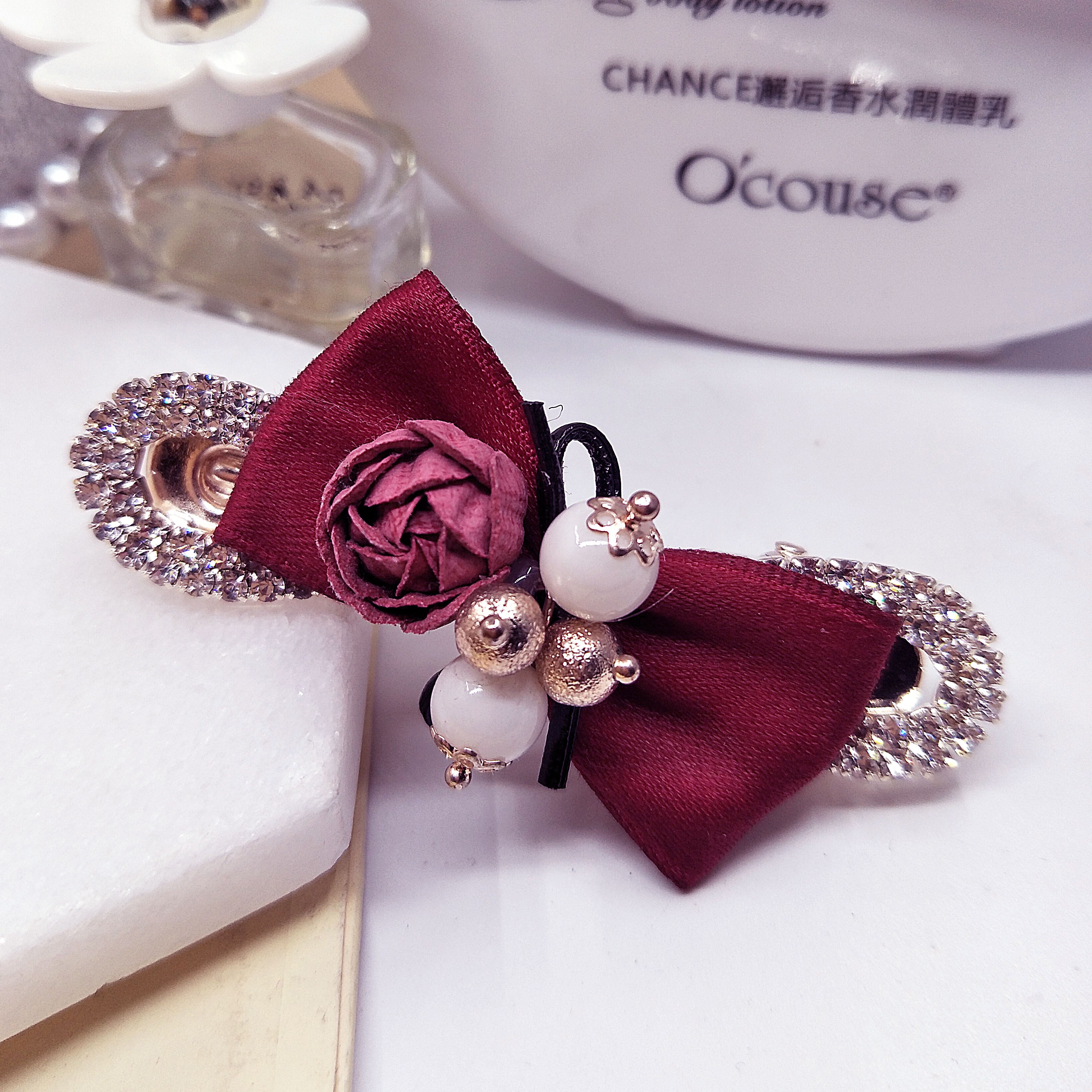 images 19:Butterfly Bolt hairpinch Pearl Haircard Han Downtress Water Drill Tops Flower Spring Clip Flavored Pinch Duck Platter