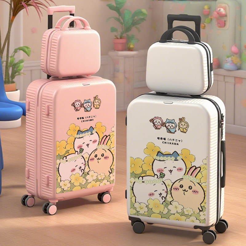 Multifunctional 2025 Luggage with Graffiti "Hachi Cat" Design, Large Capacity, Student Trolley Case, Carry-on Password Case
