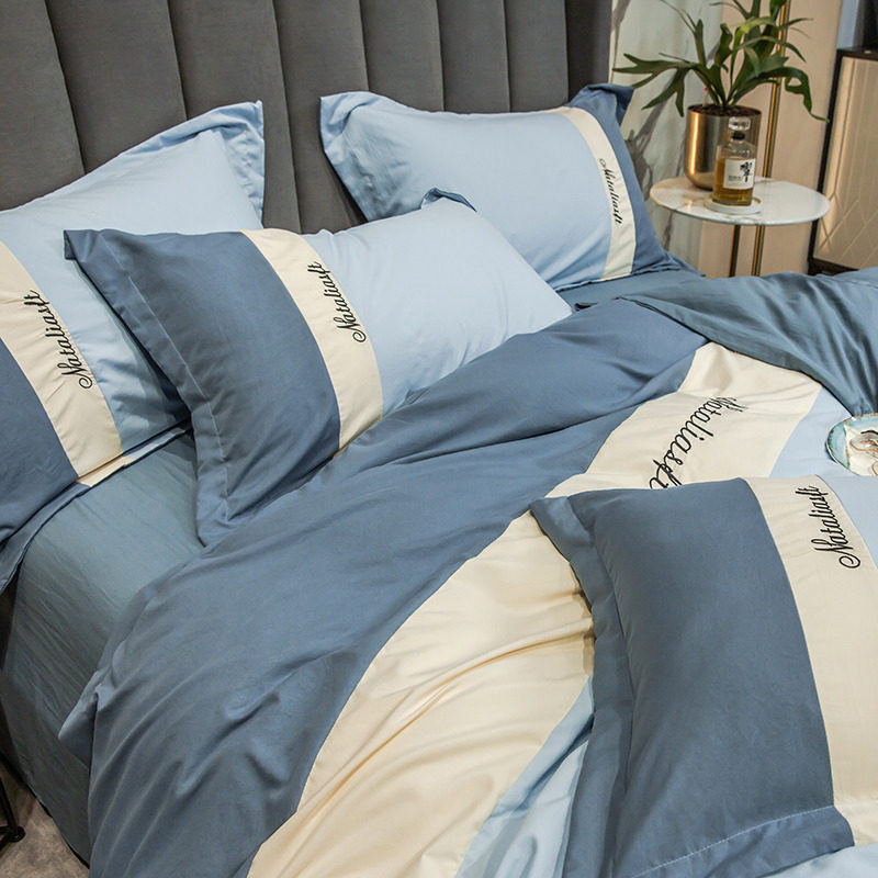 Nordic light luxury style nude sleeping skin-friendly washed cotton four-piece summer simple embroidered quilt cover sheet 1 8m bed cover