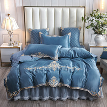 Luxurious European and American wind four pieces of all-cotton pure cotton bed dress 1 8m Mie genuine silk embroidery quilt cover European-style bedding