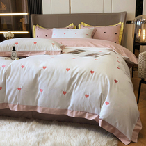 Eurostyle public main wind pure cotton linen 4 pieces full cotton small fresh and caring embroidery quilt cover light and luxurious wind bed supplies