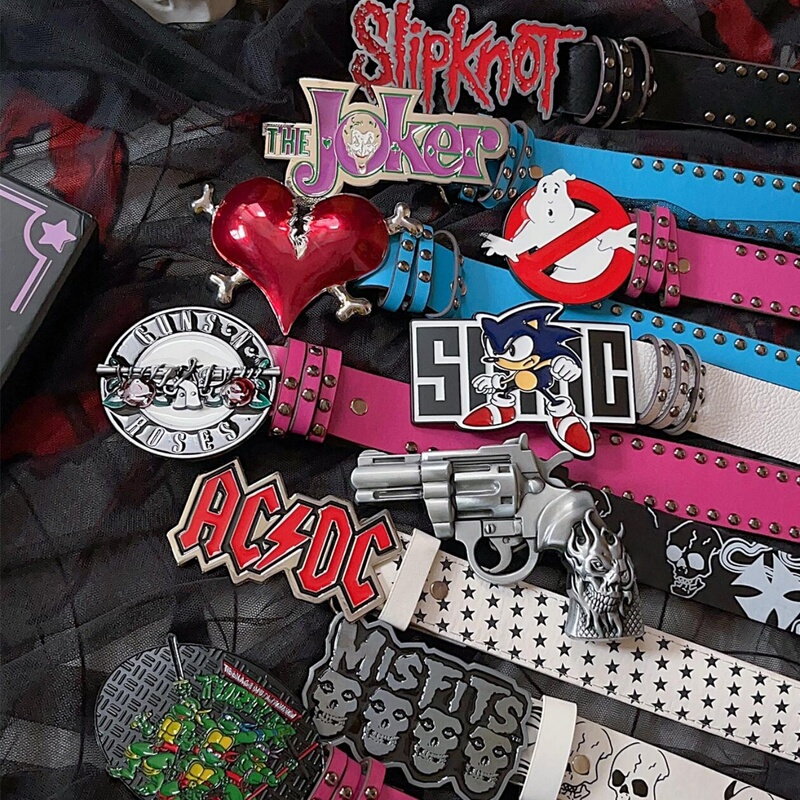 ins Harajuku Y2K Millennial Hot Girl European and American Style Street Letter Guitar Y2K Rivet Hip-Hop Niche Punk Belt