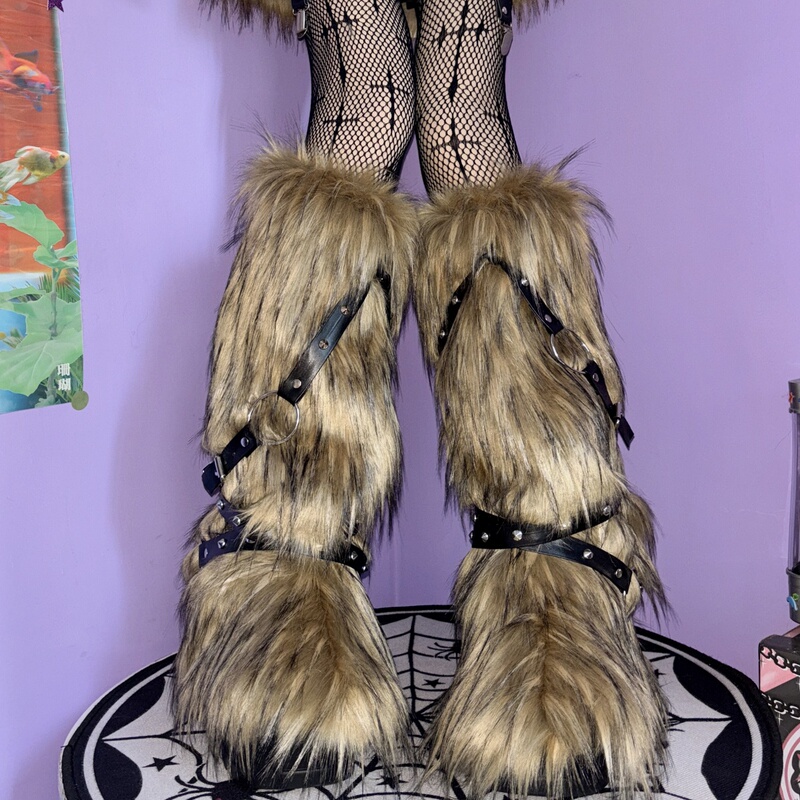 Turn into Boots in One Second Y2K Hot Girl Yabi Faux Fur European and American Punk Warm Belt Unisex High Socks Leg Warmers