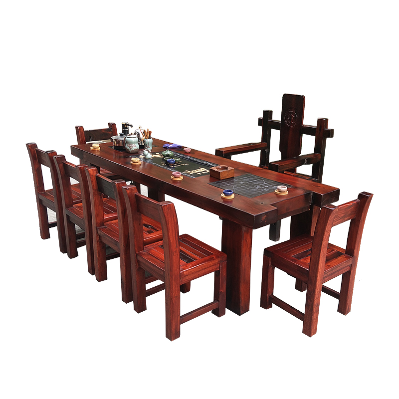 Old boat wooden tea table and chair combination living room balcony small coffee table office tea table kung fu tea table solid wood furniture special offer
