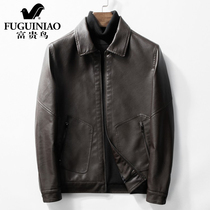 Rich bird autumn new leather jacket mens coat middle-aged loose business lapel leather jacket Haining leather jacket dad tide