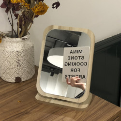 ins Wind Wooden Mirror Cute Desktop Makeup Mirror for Women Large Folding Vanity Mirror for Student Dormitory Portable