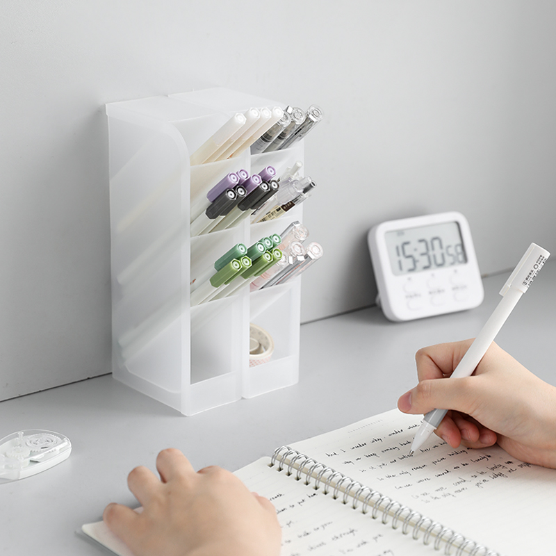 Pen holder obliquely inserted containing box multifunction stationery frosted transparent personality minimalist color student Dormitory Desktop Fashion