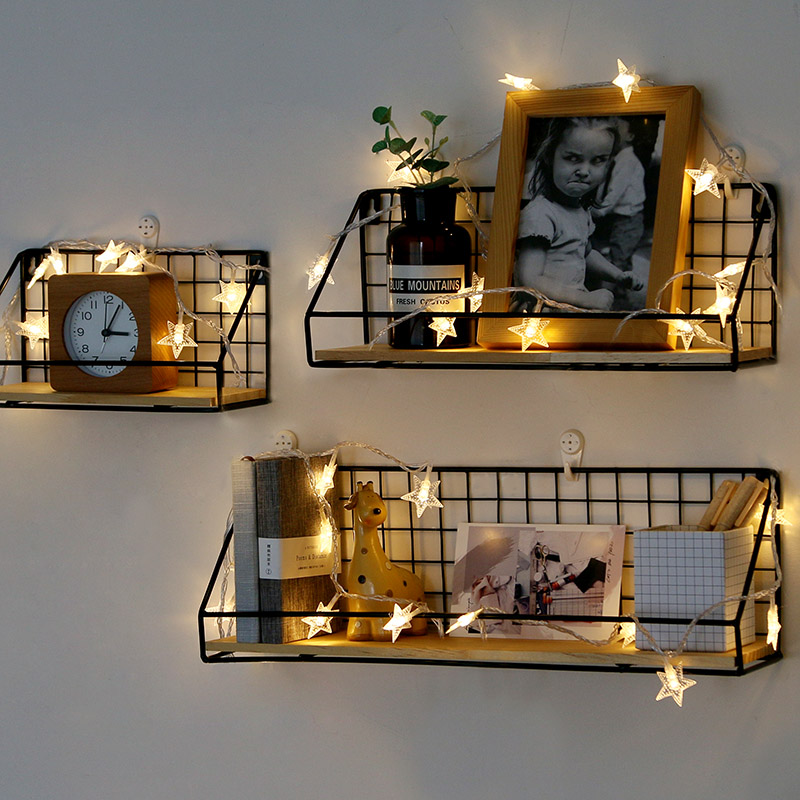 Wall Shelf Bedroom Wall Iron Art Wall-mounted Basket Containing floor Contained Basket Free punching hanging rack hook Dormitory God