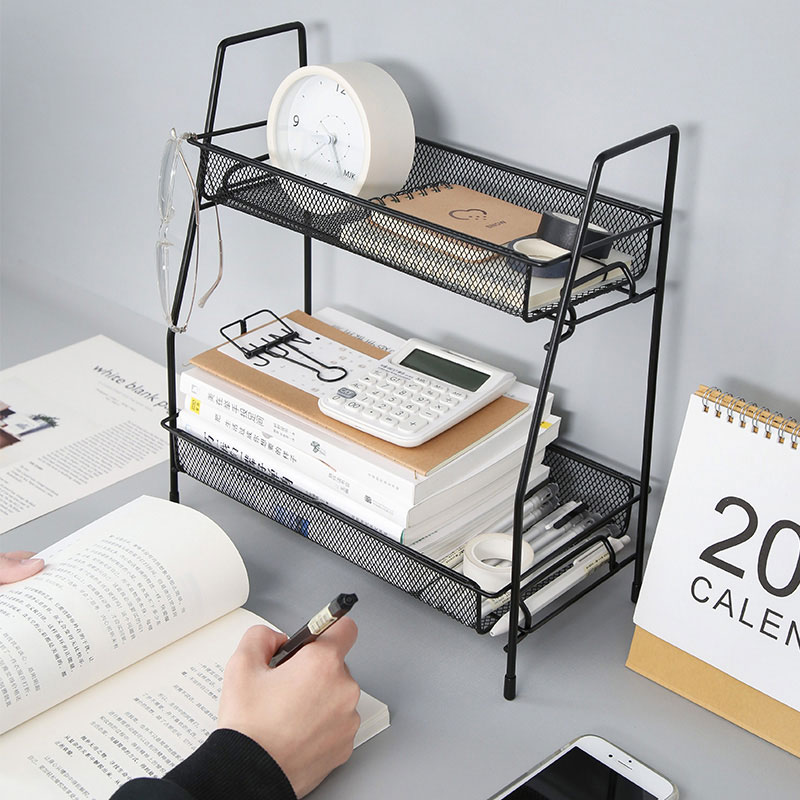 Desktop Dormitory Students Bookshelves Iron Art Sorting Simple Multi-layer Debris Collection Shelf