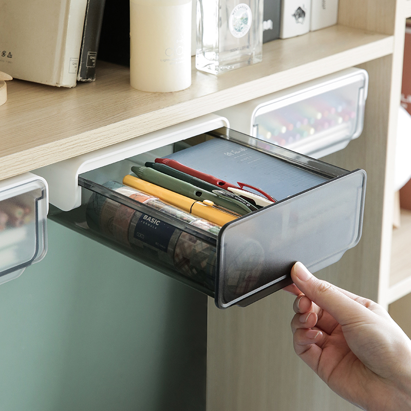 Desk drawer under the desk contains box invisible large student dorm desk stationery to hold artifacts under the desk hanging a small drawer under the desktop