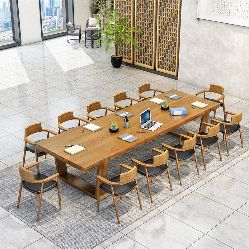 Nordic solid wood conference table long table simple conference room negotiation table and chair combination desk reception table long table