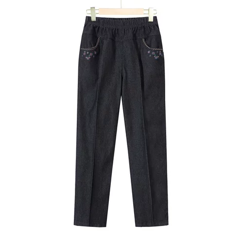 Джинсы, осенние штаны для матери, для среднего возраста, свободный крой