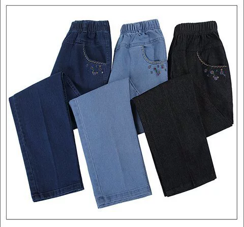 Джинсы, осенние штаны для матери, для среднего возраста, свободный крой