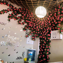 Emulation Rose Vine Fleurs de plastique Vines Bar Ceiling Fujii Président Climatisation Piping Mariage Célébration Arch Fleurs Fleurs Purple Vines Décoration