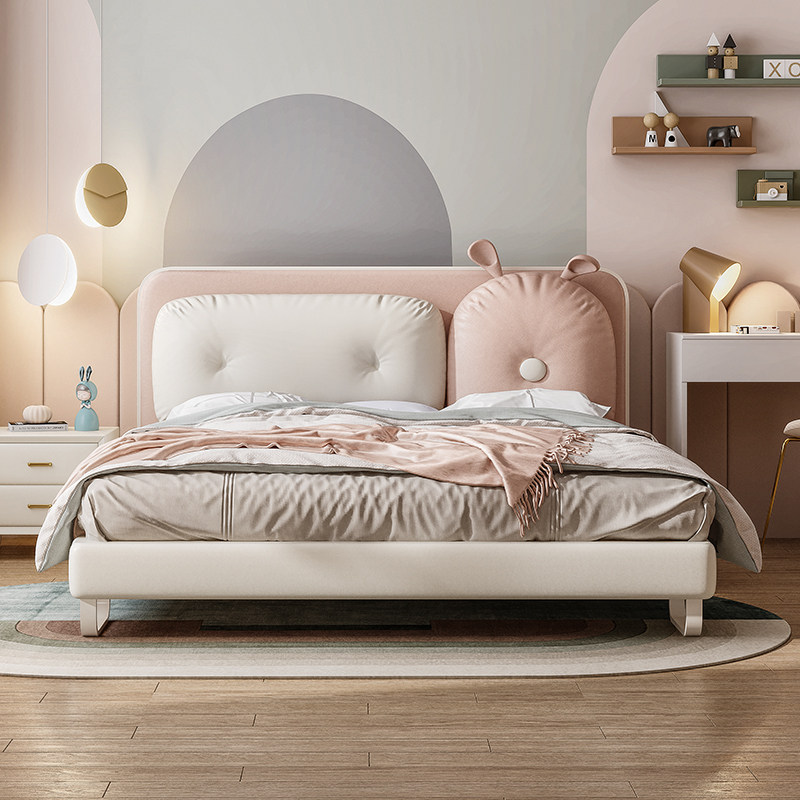 Children's bed girl princess bed solid wood modern minimalist bedroom small apartment single bed princess room light luxury rabbit bed