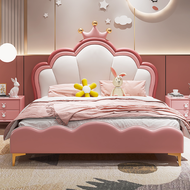 Children's Bed Girls Bedroom Net Red Luxury Crown Children's Children's Children's Bedroom Solid Wood Single Bed