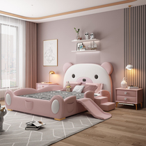 Light extravagant childrens bed girl princess bed linen leather bed 1 5 1 8 m modern minimalist small family tennis red ins