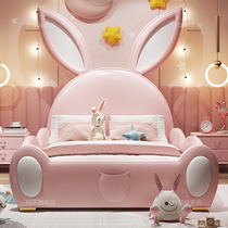 Child Bed Girl Princess Bed Pink Single Solid Wood Bed Teenagers Cartoon Net Red Rabbit Bed Light Extravagant with guardrails