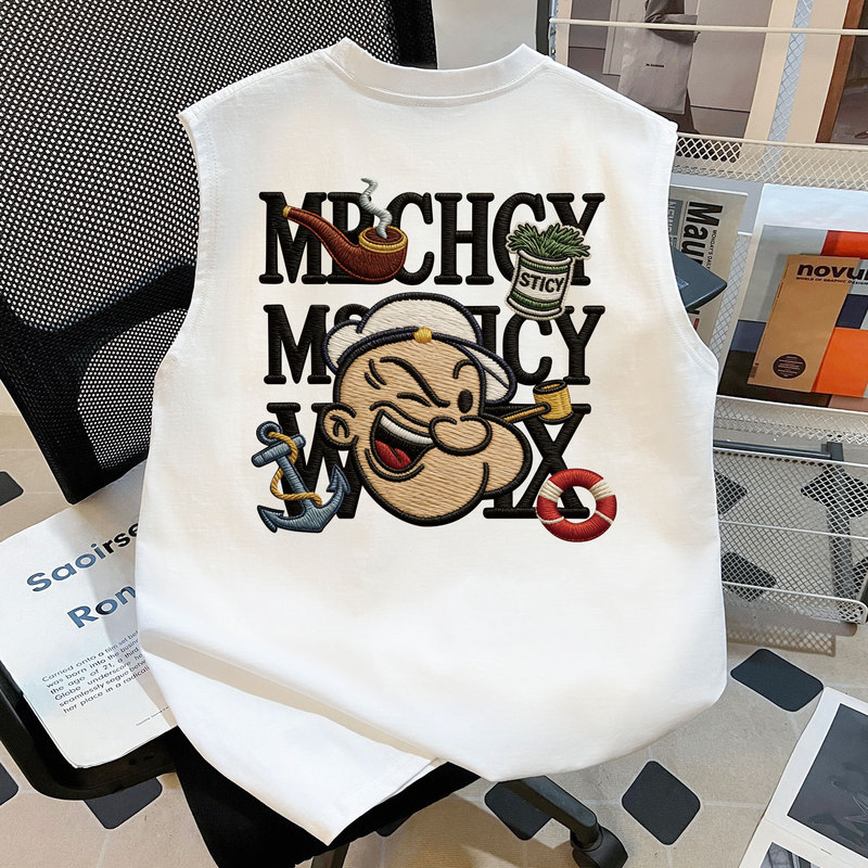 American-Style Cartoon Retro Design Popeye Print Sleeveless Vest T-Shirt for Men Summer ins Top Clothing
